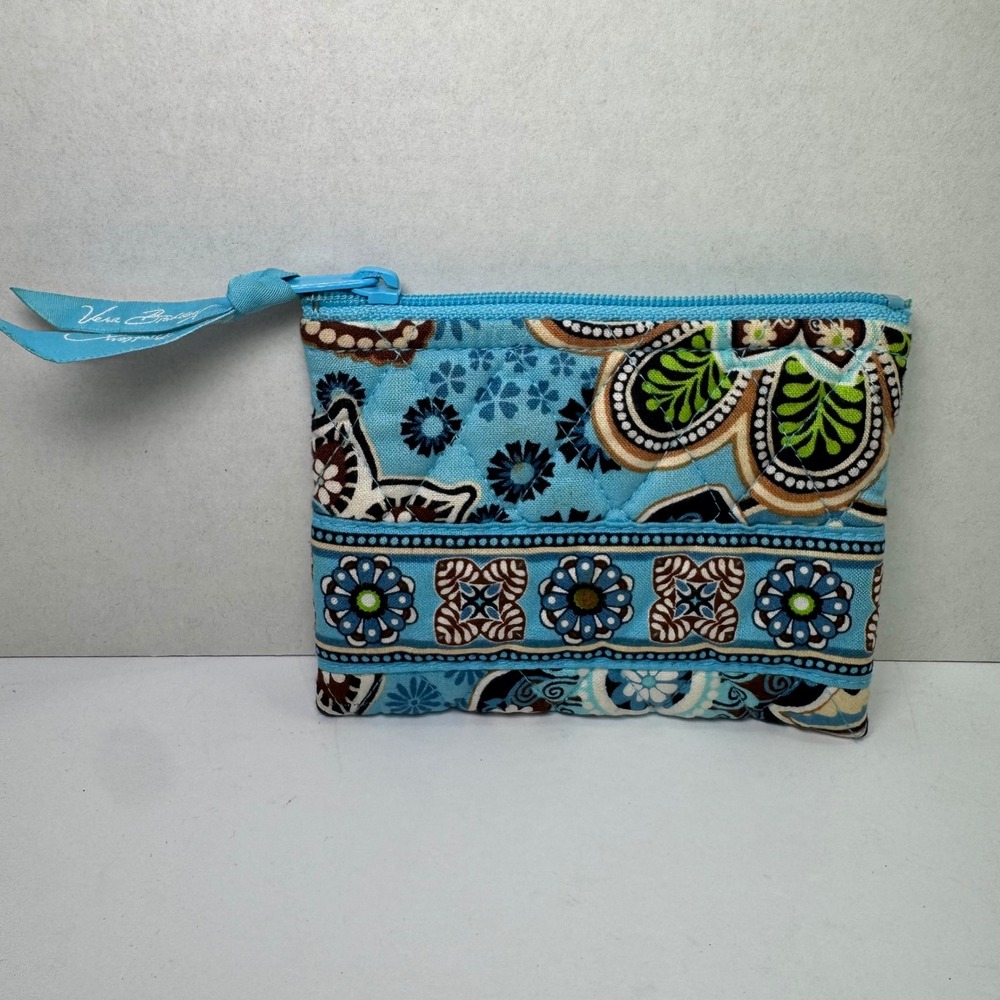 Vera Bradley Quilted‎ Paisley Coin Purse Pouch Bali Blue Zippered Wallet EUC